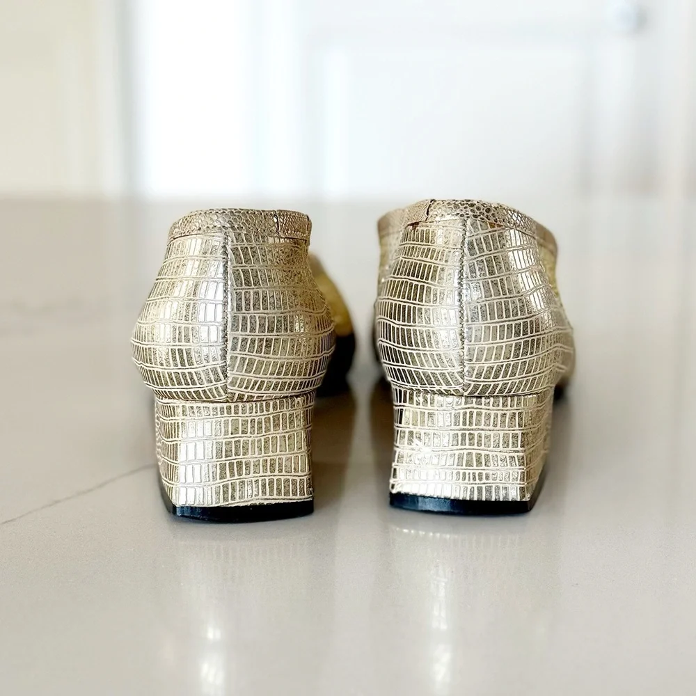 Amanda Fishnet Metallic Mesh Shiny Block Heel Shoes